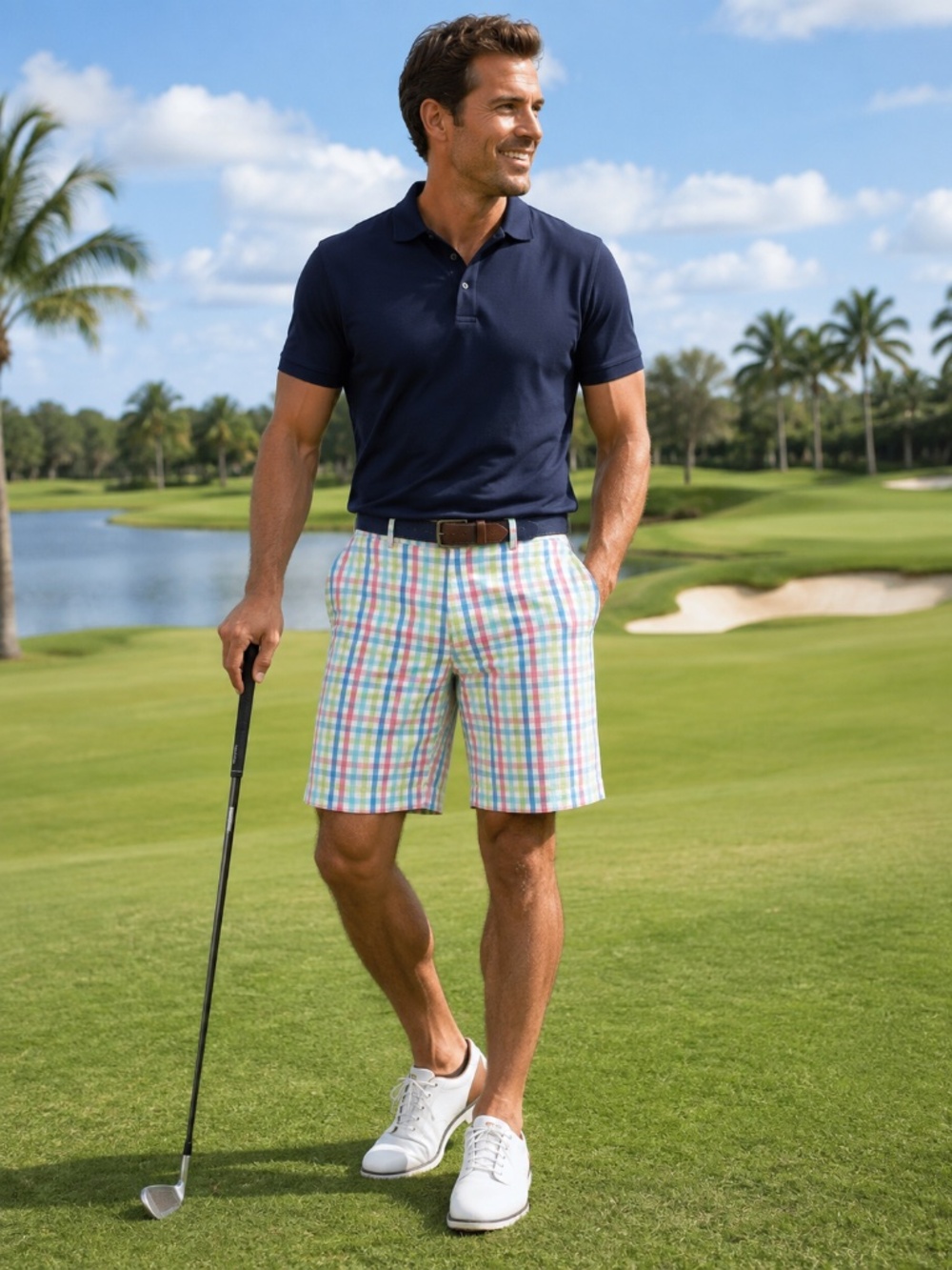 Vineyard Vines Breaker Shorts in a plaid pastel print.